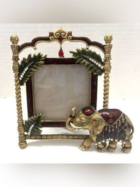 Past Times Elephant Mughal Goldtone  Frame Enamel & Diamante Crystal Accents